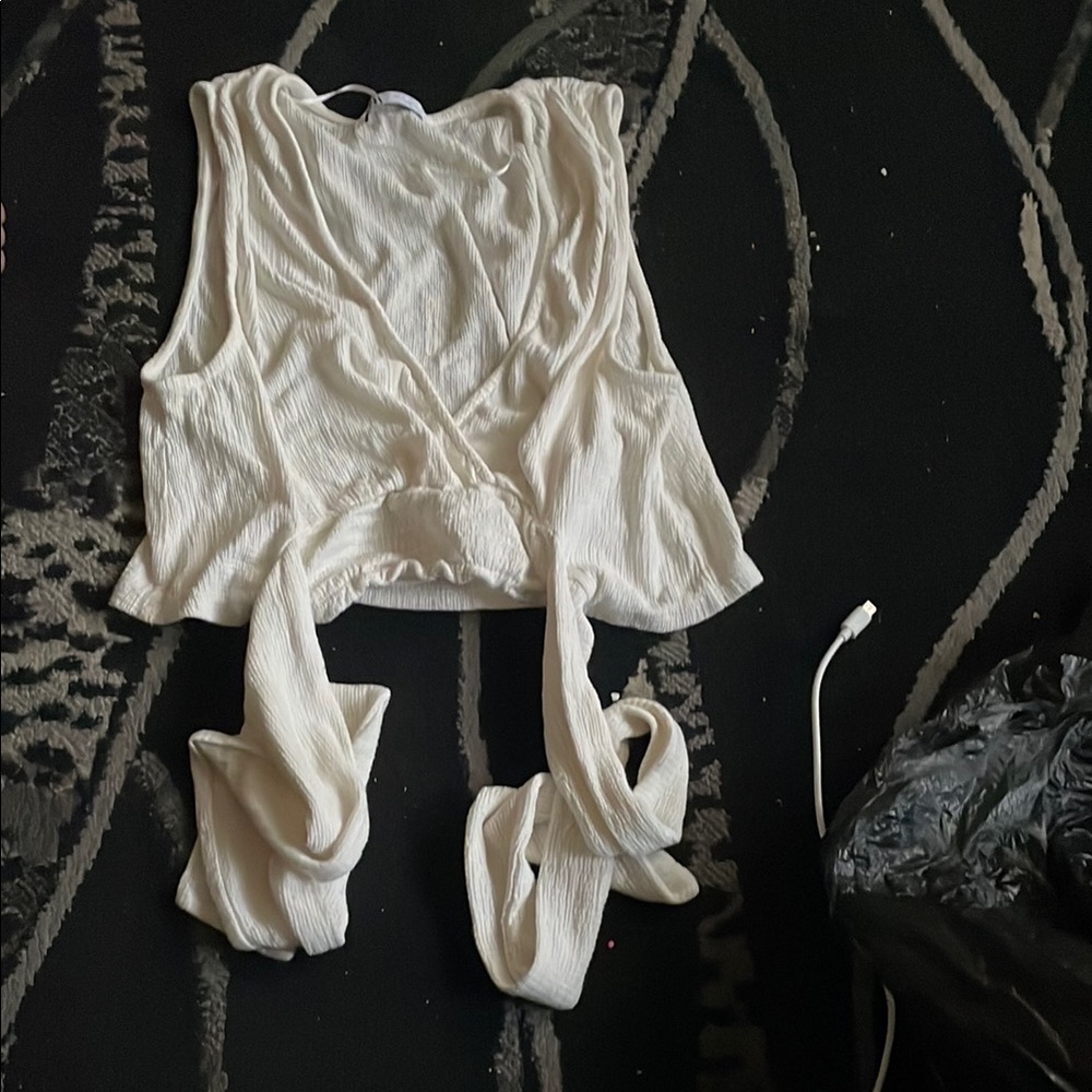 Zara White Cut Out Tie Front Tank Top